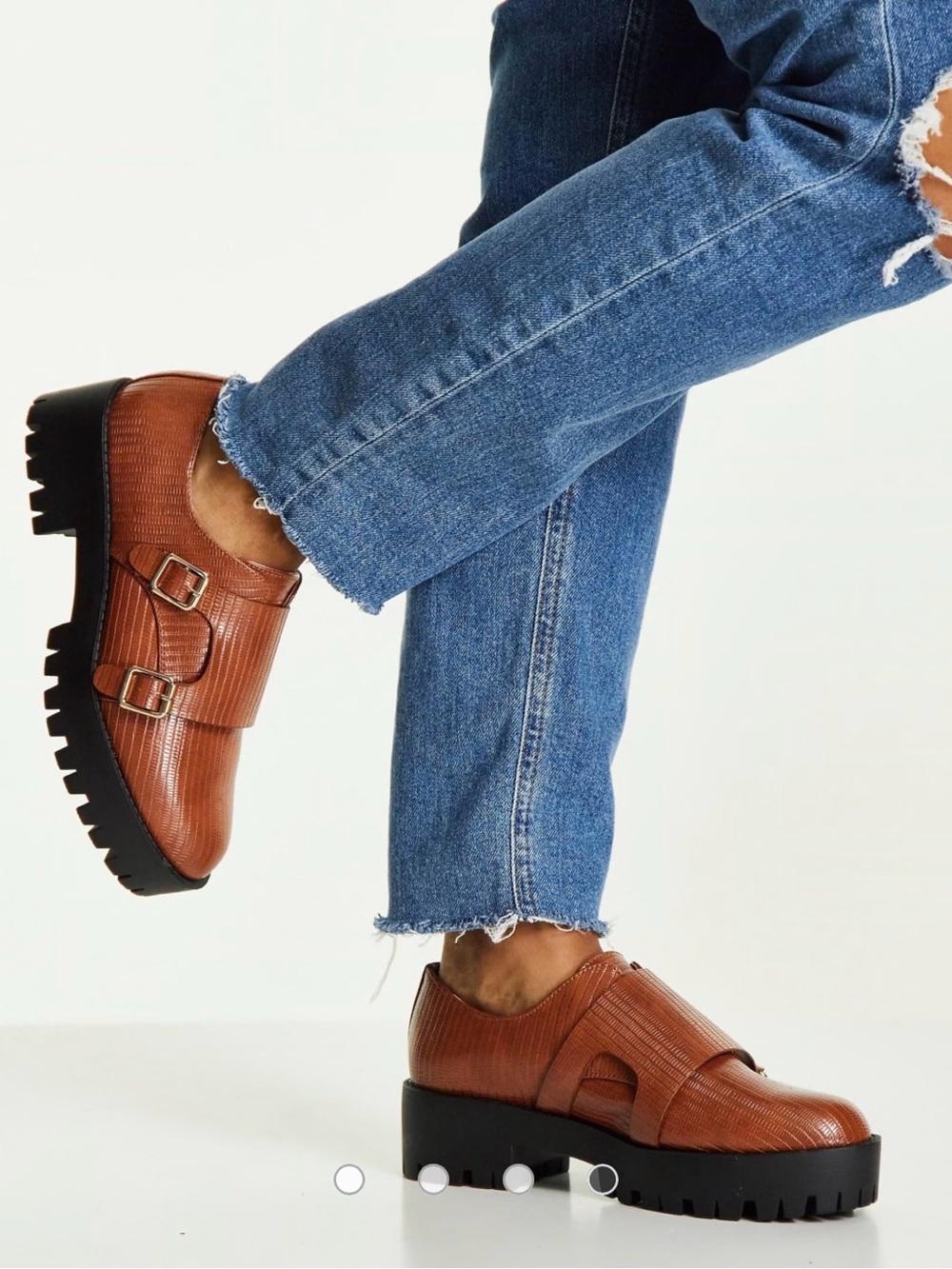 ASOS DESIGN Misty chunky monk shoes in tan lizard Size Women 7